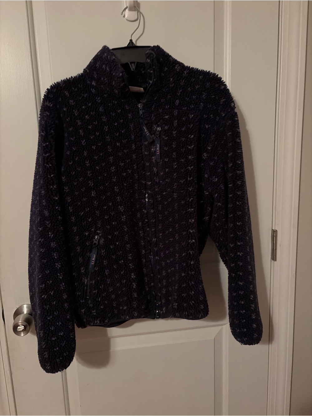 Vintage L. L. Bean Women's Dark Navy Textured Zip-Up Teddy Jacket